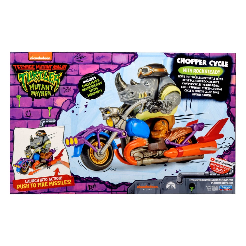 Teenage Mutant Ninja Turtles Actionfigur mit Fahrzeug Rocksteady & Chopper 12 cm - Versand: 5-7 Tage nach Bestellung