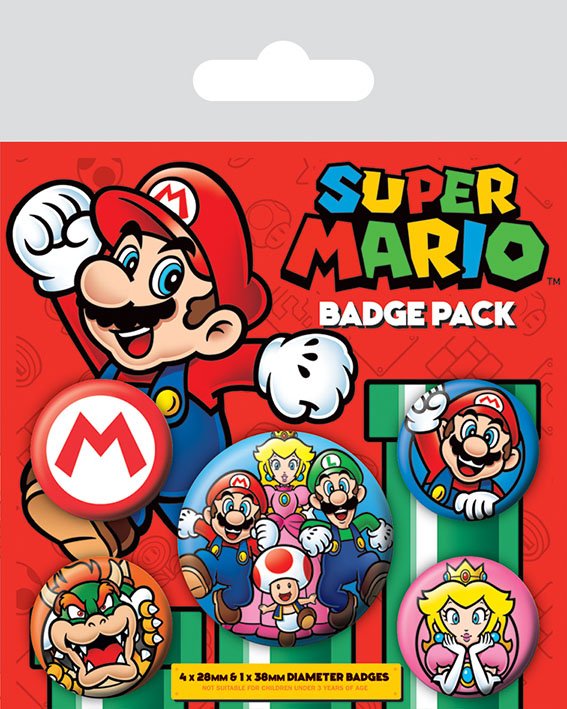 Super Mario Ansteck-Buttons 5er-Pack - Versand: 7 Tage nach Bestellung