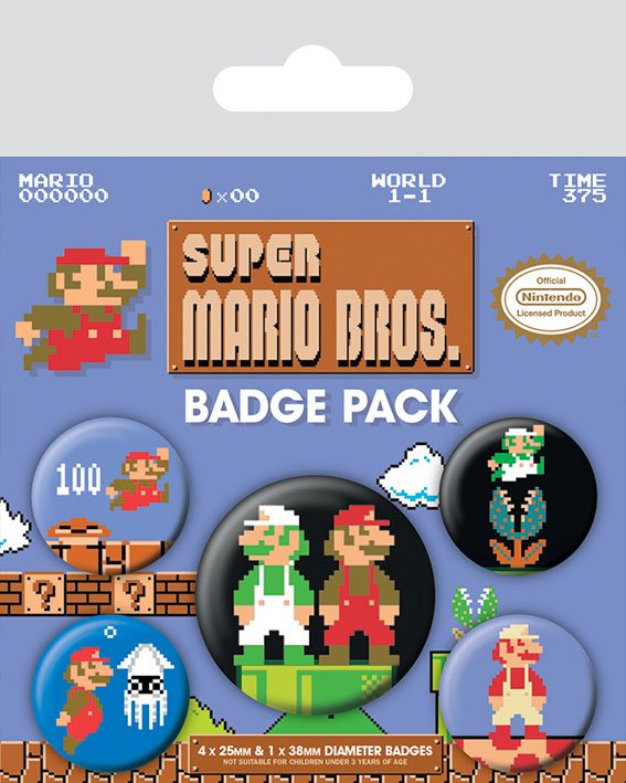 Super Mario Bros. Ansteck-Buttons 5er-Pack - sofort lieferbar