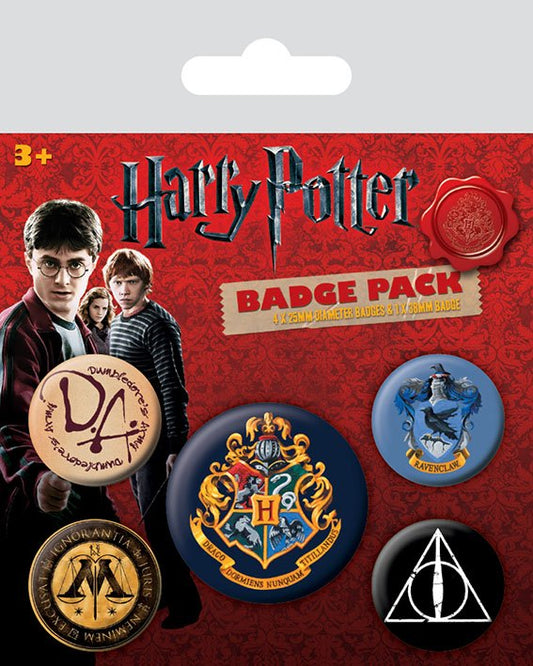 Harry Potter Ansteck-Buttons 5er-Pack Hogwarts   - Versand: 5-7 Tage nach Bestellung