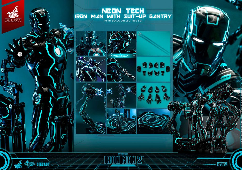 Iron Man 2 Actionfigur 1/6 Neon Tech Iron Man mit Suit-Up Gantry 32 cm - Preorder - ETA: 30.10.2025
