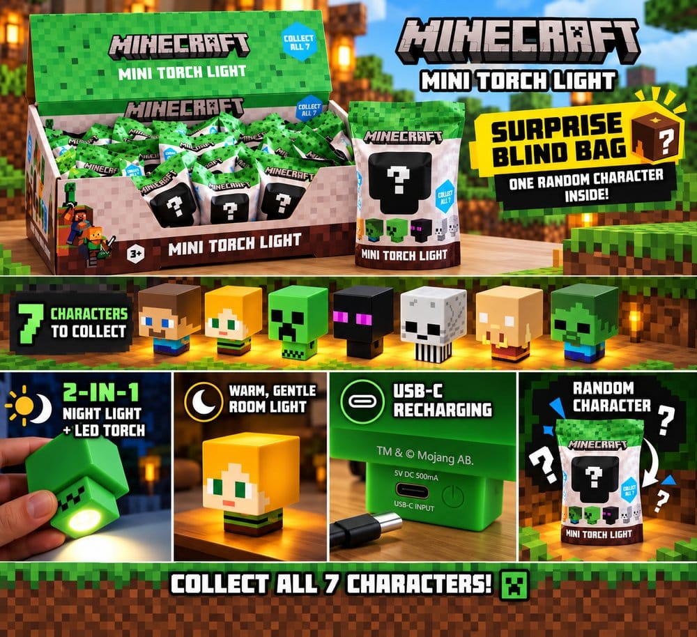Minecraft Mini-Taschenlampe Nachtlicht Blind Box Display (20) - Preorder - ETA: 25.01.2027