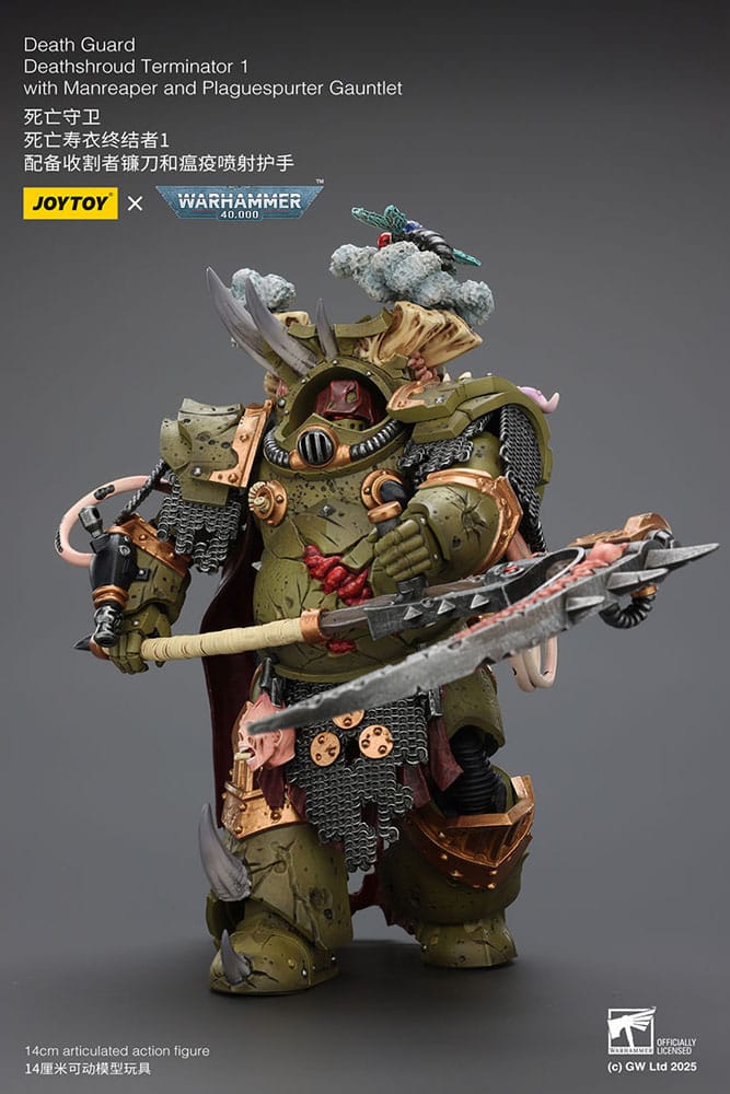 Warhammer 40k Actionfigur 1/18 Death Guard Deathshroud Terminator 1 with Manreaper and Plaguespurter Gauntlet 14 cm - Preorder - ETA: 19.03.2026