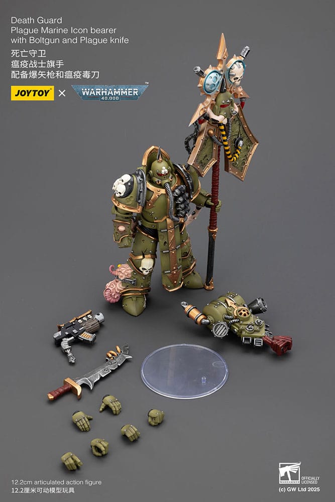 Warhammer 40,000 Actionfigur Death Guard Plague Marine Icon bearer with Boltgun and Plague knife 12 cm - Preorder - ETA: 04.05.2026