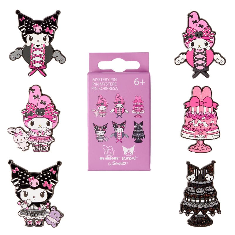Sanrio by Loungefly Ansteck-Pins Blind Box My Melody and Kuromi Pink and Black Sortiment (12) - Versand: 7 Tage nach Bestellung