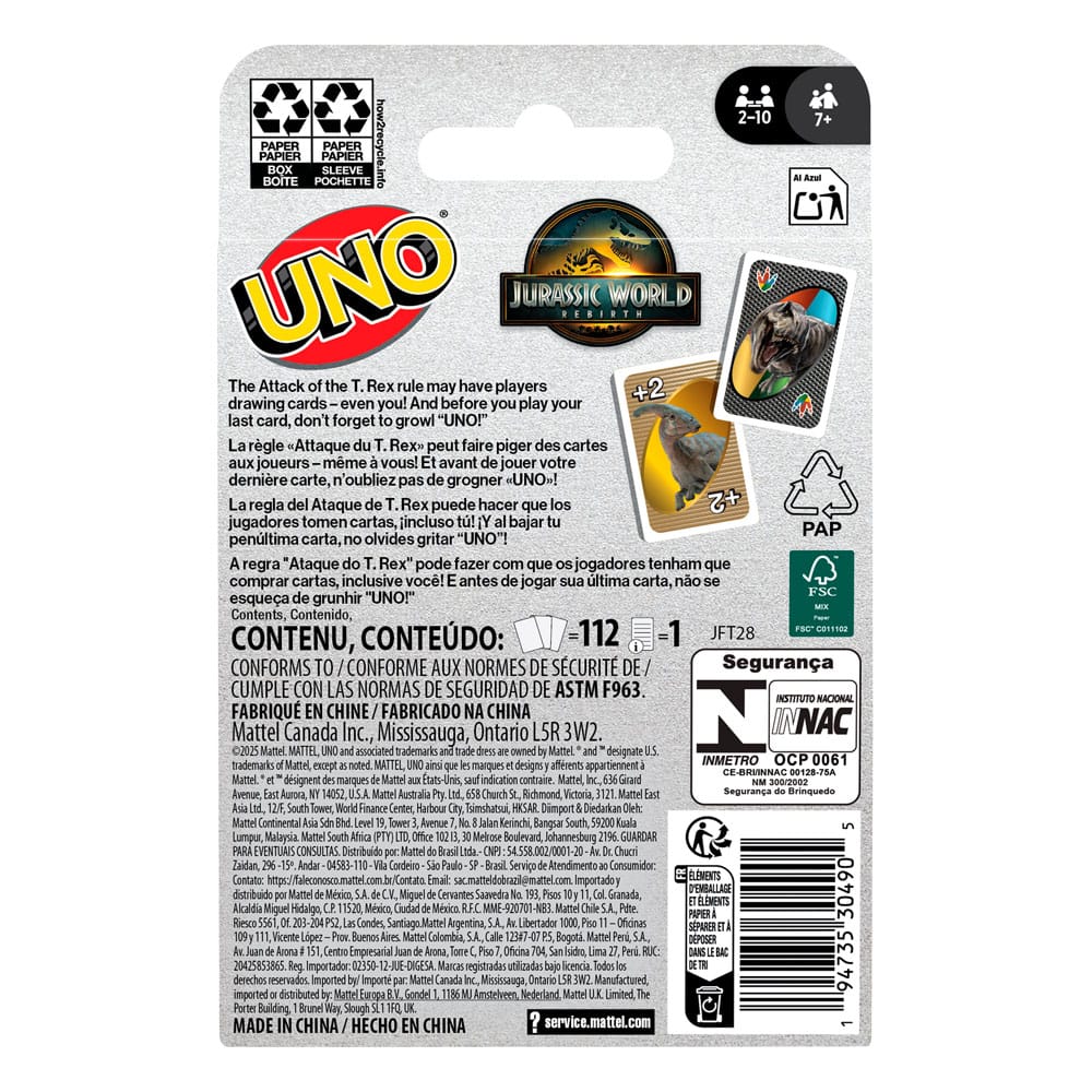 Jurassic World: Die Wiedergeburt UNO Kartenspiel - Versand: 5-7 Tage nach Bestellung