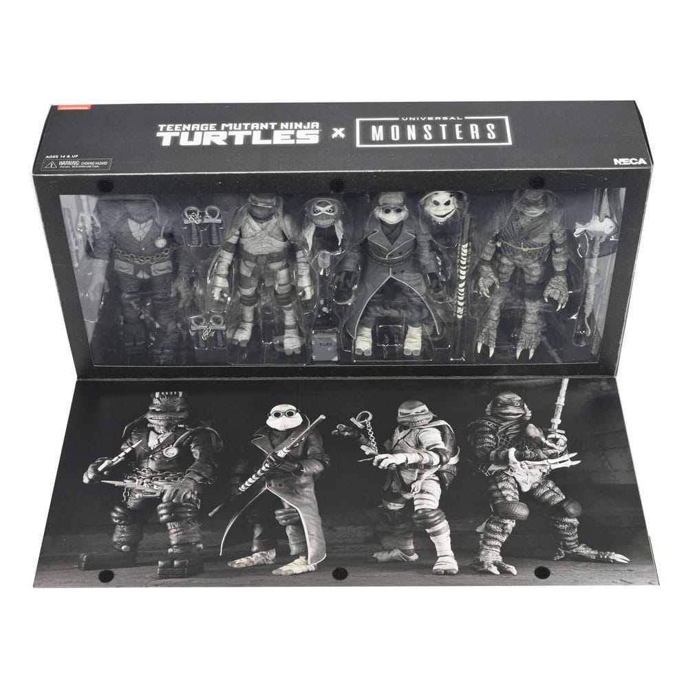 Universal Monsters x Teenage Mutant Ninja Turtles Actionfiguren 4er-Pack Turtles Black & White 18 cm - Versand: 5-7 Tage nach Bestellung