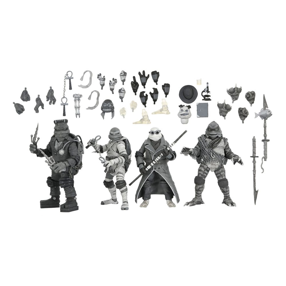 Universal Monsters x Teenage Mutant Ninja Turtles Actionfiguren 4er-Pack Turtles Black & White 18 cm - Versand: 5-7 Tage nach Bestellung