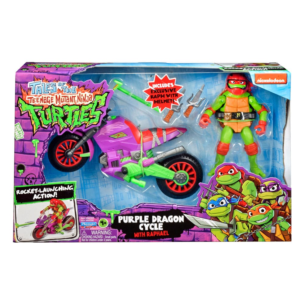 Die Abenteuer der Teenage Mutant Ninja Turtles Actionfigur mit Fahrzeug Raphael & Purple Dragon 12 cm - Versand: 5-7 Tage nach Bestellung