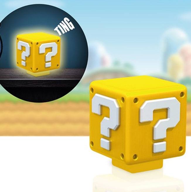 Super Mario Nachttischlampe mit Sound Fragezeichen-Block 8 cm - sofort lieferbar