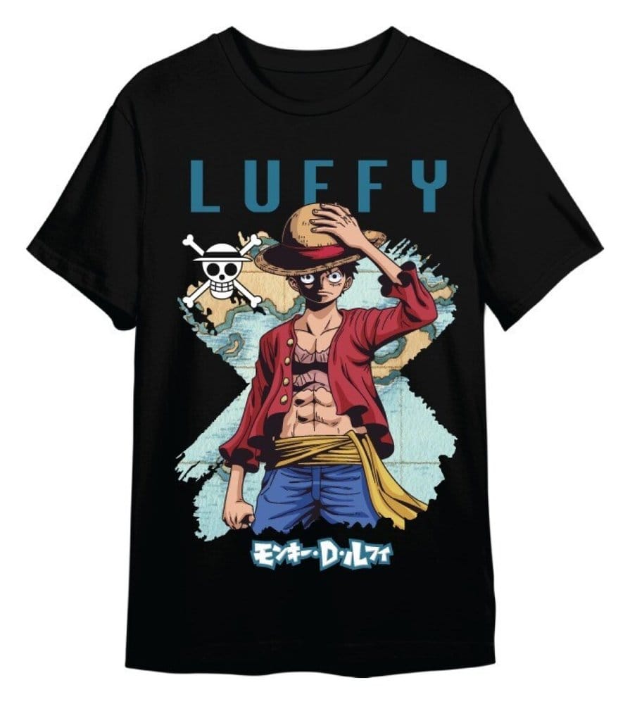 One Piece T-Shirt Monkey D. Ruffy Mapa Schwarz Größe XL - Preorder - ETA: 25.08.2026