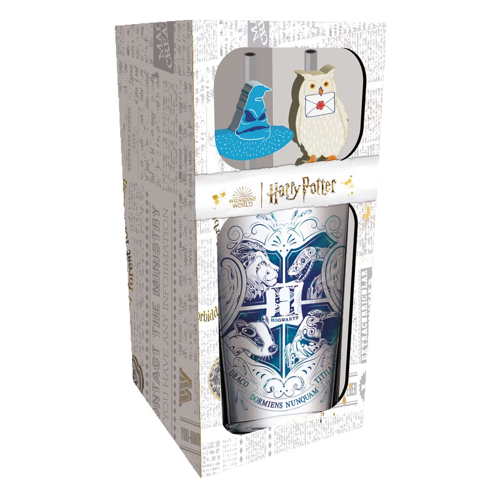 Harry Potter Glas Tumbler mit Trinkhalmen Hogwarts 485 ml - Versand: 5-7 Tage nach Bestellung