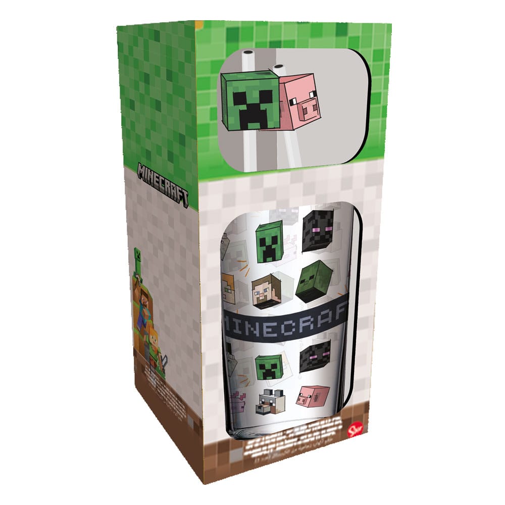 Minecraft Glas Tumbler mit Trinkhalmen Characters 485 ml - Versand: 7 Tage nach Bestellung