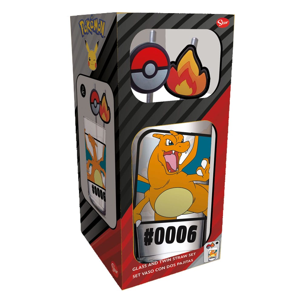 Pokémon Glas Tumbler mit Trinkhalmen Glurak 480 ml - Versand: 7 Tage nach Bestellung