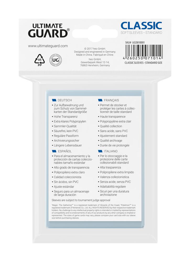 Ultimate Guard Classic Soft Sleeves Standardgröße Transparent (100) - Versand: 5-7 Tage nach Bestellung