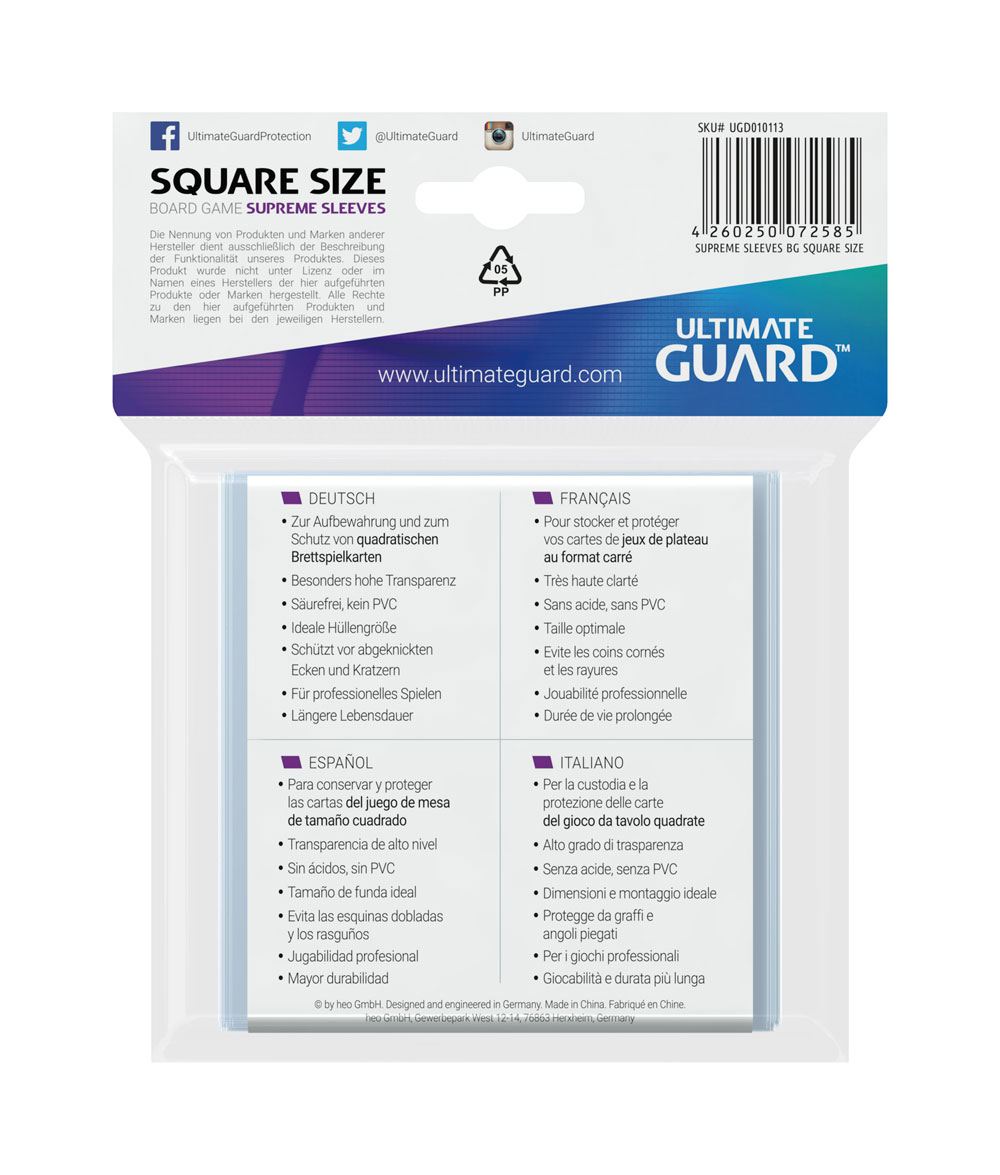 Ultimate Guard Supreme Sleeves für Brettspielkarten Quadratisch (50) - Versand: 5-7 Tage nach Bestellung