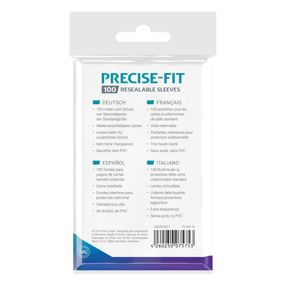 Ultimate Guard Precise-Fit Sleeves wiederverschließbar Standardgröße Transparent (100) - Versand: 5-7 Tage nach Bestellung