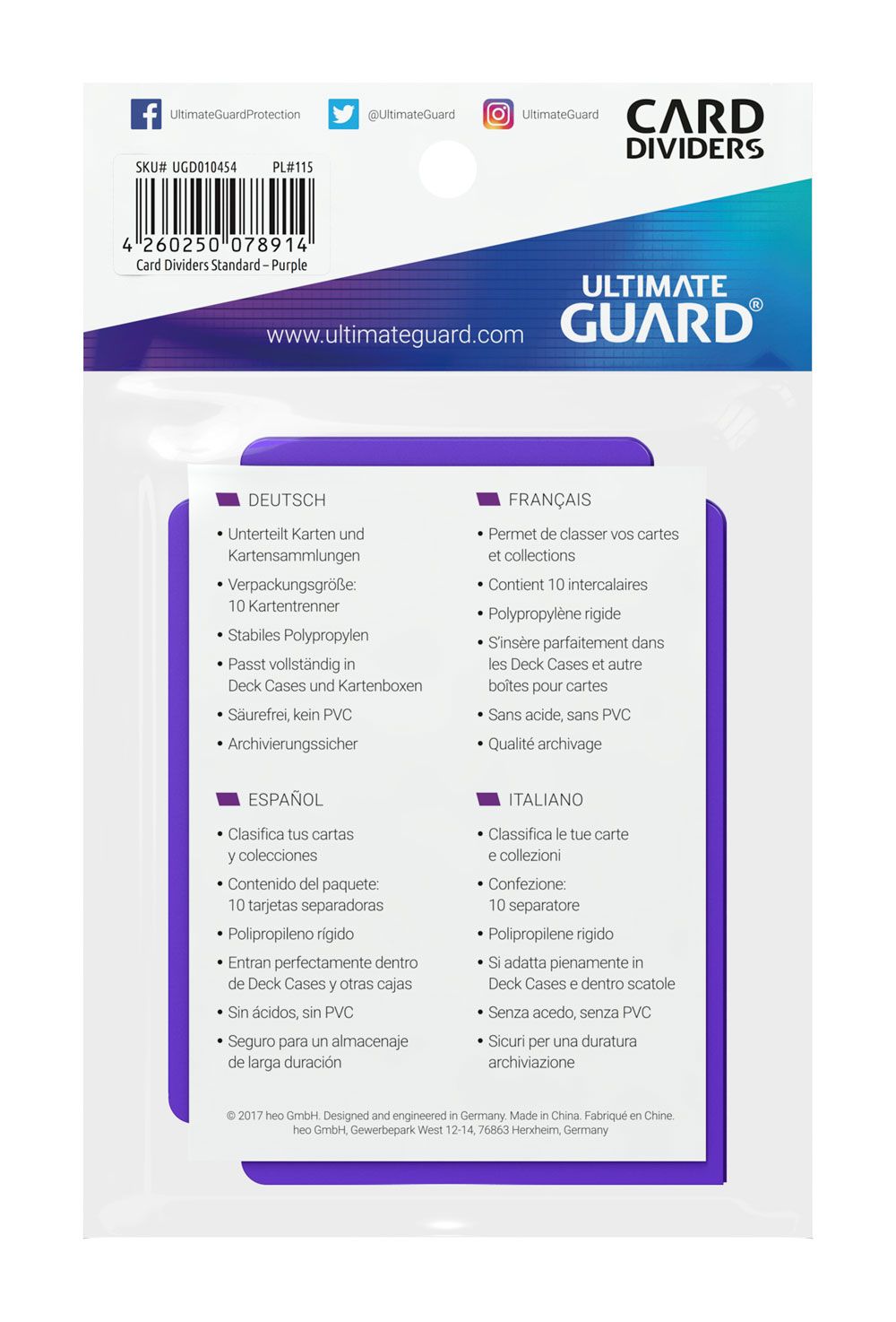 Ultimate Guard Kartentrenner Standardgröße Violett (10) - Versand: 5-7 Tage nach Bestellung