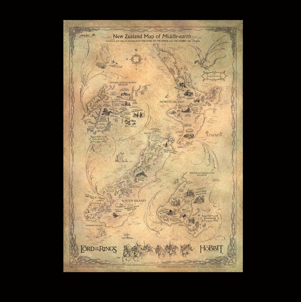 Der Hobbit Kunstdruck New Zealand Map of Middle Earth 50 x 70 cm - Versand: 7 Tage nach Bestellung