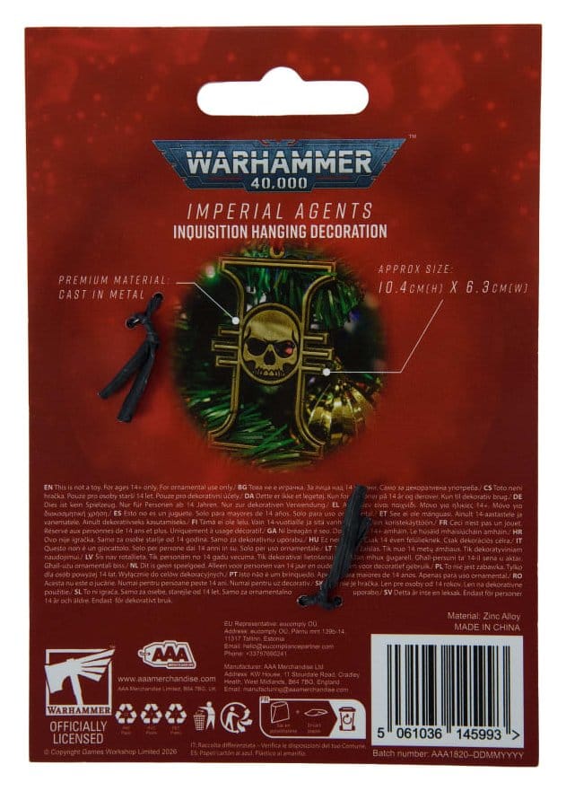 Warhammer 40,000 Hängedekoration Imperial Agents Inquisition 17 cm - Preorder - ETA: 28.12.2026