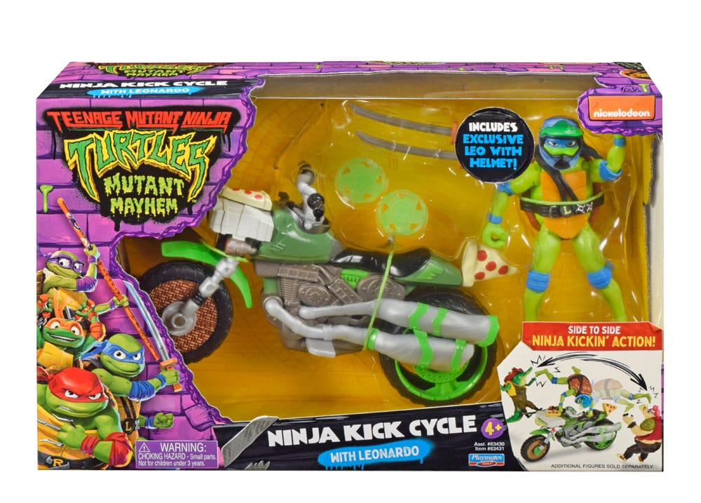 Teenage Mutant Ninja Turtles: Mutant Mayhem Drive N Kick Action Figur Leonardo & Motorrad 11 cm  - sofort verfügbar