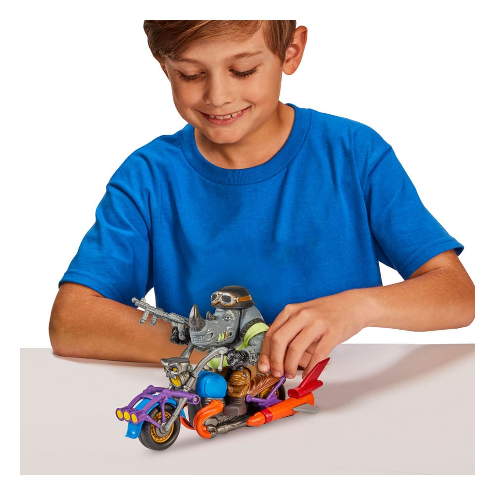 Teenage Mutant Ninja Turtles Actionfigur mit Fahrzeug Rocksteady & Chopper 12 cm  - Versand: 5-7 Tage nach Bestellung