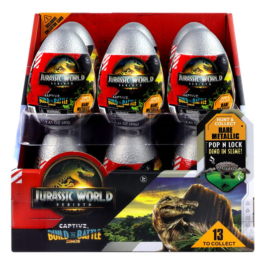 Jurassic World: Die Wiedergeburt Pop N Lock Blind Box Display Captivz Build n Battle Dinos (12)  - Preorder - ETA: 14.09.2025