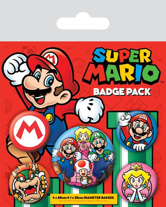 Super Mario Ansteck-Buttons 5er-Pack  - Versand: 7 Tage nach Bestellung