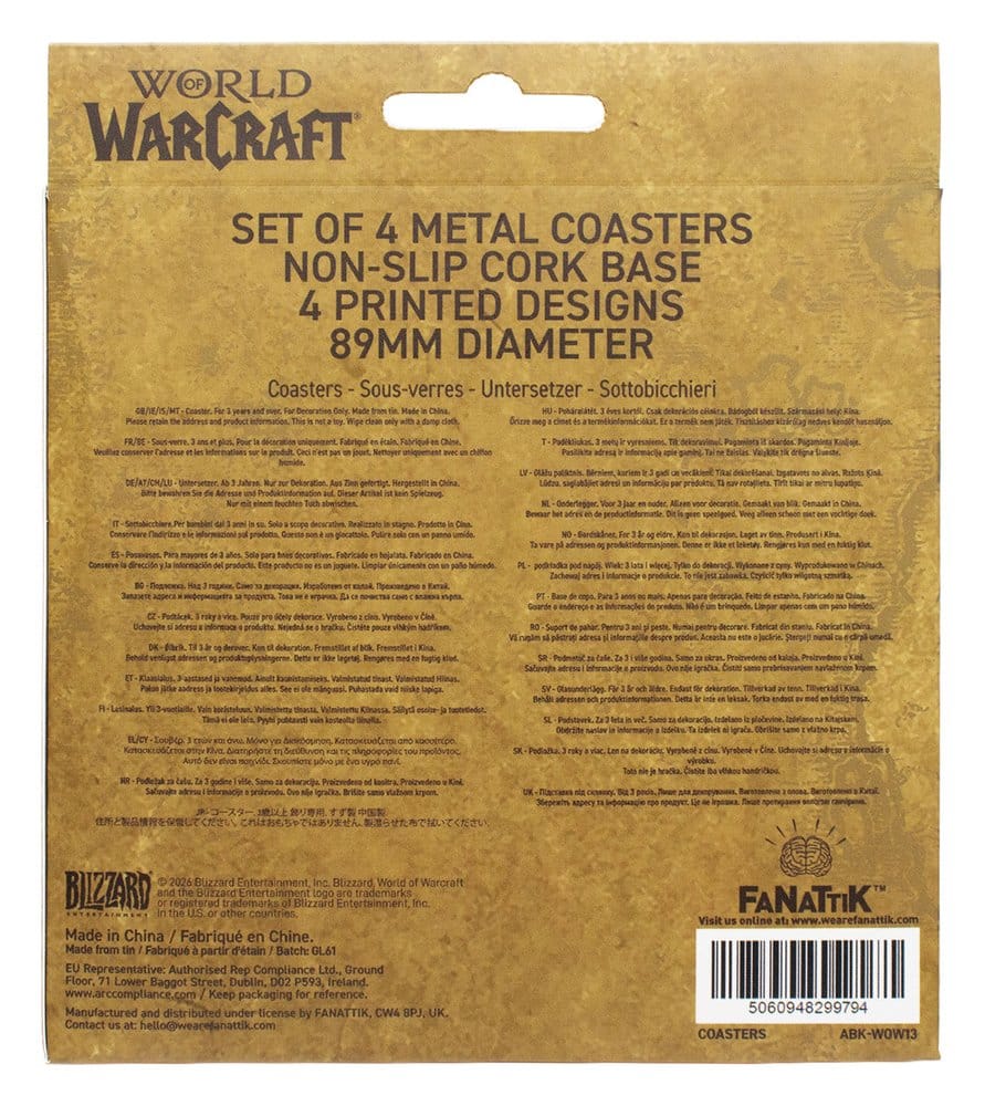 World of Warcraft Untersetzer 4er-Pack bedrucktes Metall - Preorder - ETA: 25.03.2027