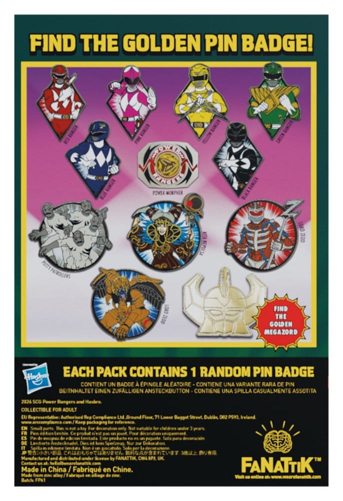 Power Rangers Mystery Ansteck-Pins Blind Box Sortiment (12) - Preorder - ETA: 25.03.2027
