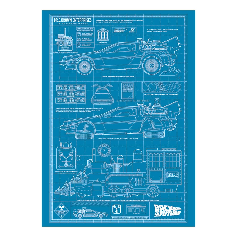 Zurück in die Zukunft Kunstdruck Time Machine Blueprint Limited Edition 42 x 30 cm - sofort lieferbar