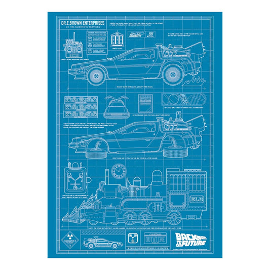 Zurück in die Zukunft Kunstdruck Time Machine Blueprint Limited Edition 42 x 30 cm - sofort lieferbar