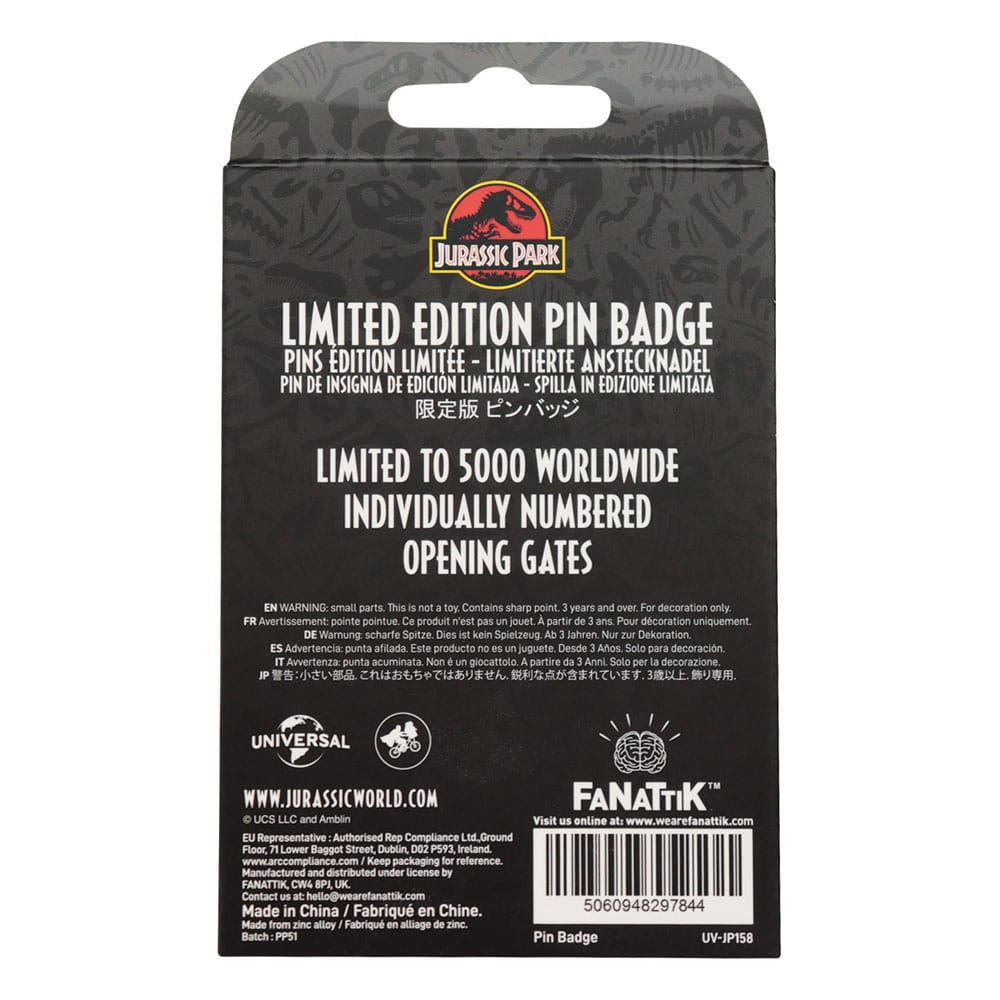 Jurassic Park Ansteck-Pin Gates Hinged - Preorder - ETA: 25.11.2025