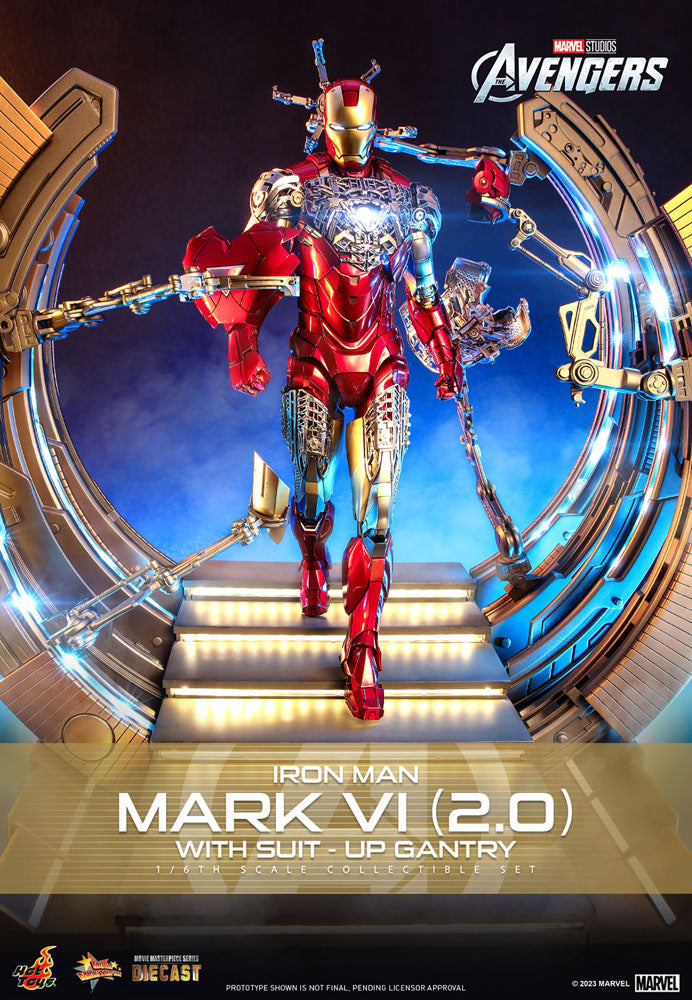 Marvel's The Avengers Movie Masterpiece Diecast Actionfigur 1/6 Iron Man Mark VI (2.0) mit Suit-Up Gantry 32 cm - Versand: 5-7 Tage nach Bestellung