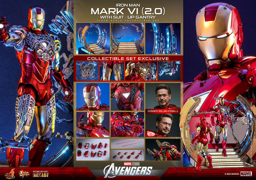 Marvel's The Avengers Movie Masterpiece Diecast Actionfigur 1/6 Iron Man Mark VI (2.0) mit Suit-Up Gantry 32 cm - Versand: 5-7 Tage nach Bestellung