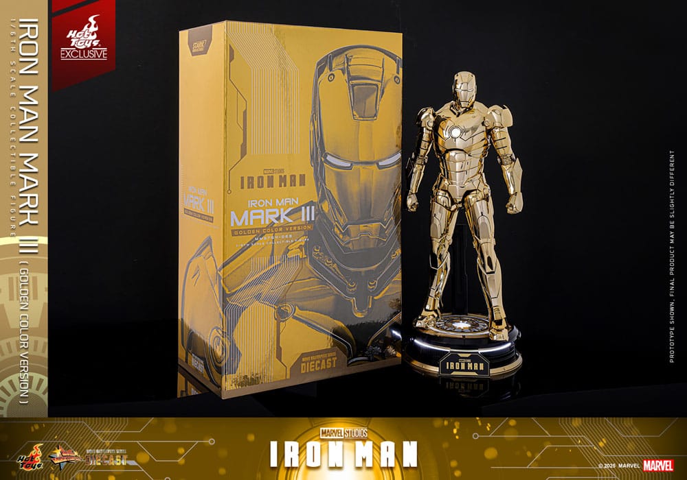 Iron Man Movie Masterpiece Diecast Actionfigur 1/6 Iron Man Mark III (Gold Color Version) Hot Toys Exclusive 33 cm - Versand: 5-7 Tage nach Bestellung
