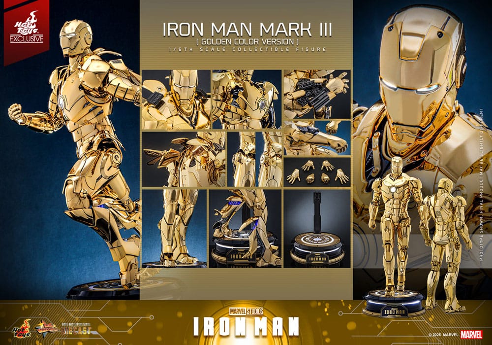 Iron Man Movie Masterpiece Diecast Actionfigur 1/6 Iron Man Mark III (Gold Color Version) Hot Toys Exclusive 33 cm - Versand: 5-7 Tage nach Bestellung
