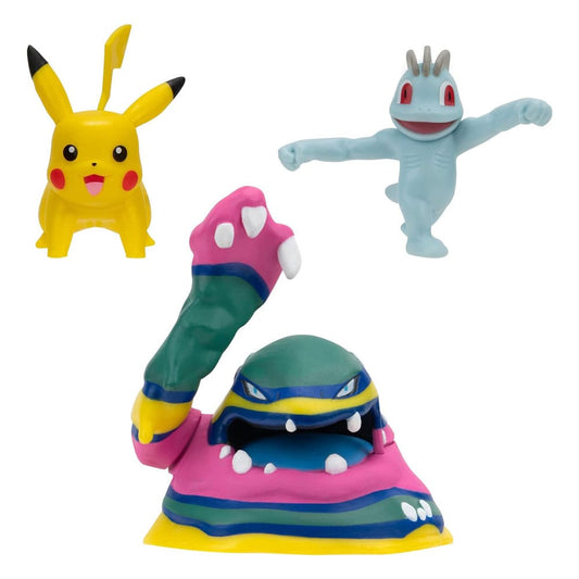 Pokémon Battle Figure Set Figuren 3er-Pack Machollo, Pikachu #1, Alolan Sleimok 5 cm          - Versand: 5-7 Tage nach Bestellung