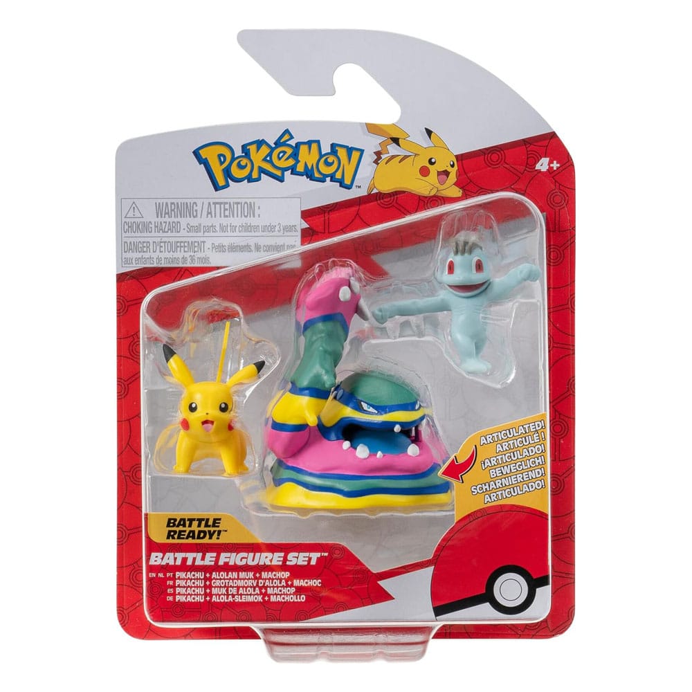Pokémon Battle Figure Set Figuren 3er-Pack Machollo, Pikachu #1, Alolan Sleimok 5 cm          - Versand: 5-7 Tage nach Bestellung