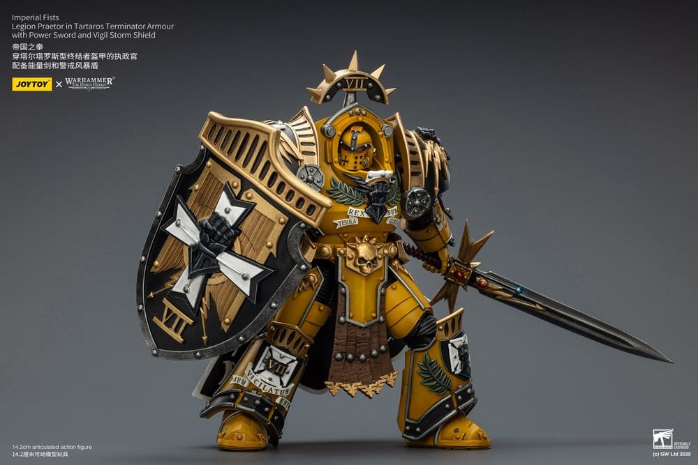 Warhammer Imperial Fists Actionfigur Legion Praetor in Tartaros Terminator Armourwith Power Sword and Vigil Storm Shield 14 cm - Preorder - ETA: 16.07.2026