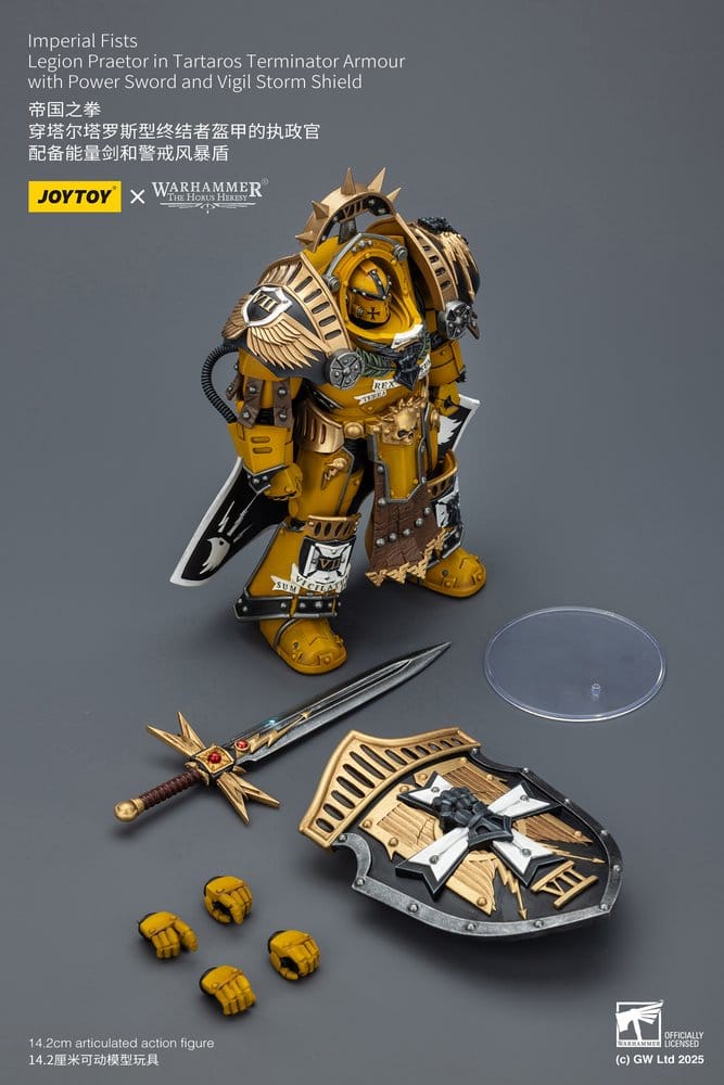 Warhammer Imperial Fists Actionfigur Legion Praetor in Tartaros Terminator Armourwith Power Sword and Vigil Storm Shield 14 cm - Preorder - ETA: 16.07.2026