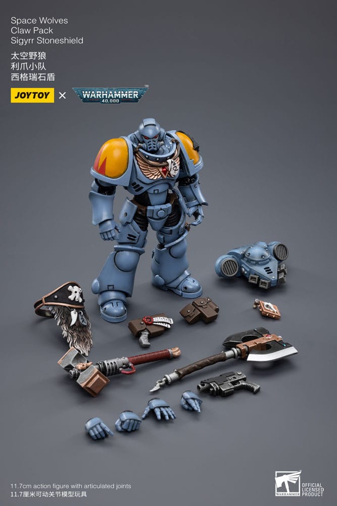 Warhammer 40k Actionfigur 1/18 Space Wolves Claw Pack Sigyrr Stoneshield 12 cm   - Versand: 5-7 Tage nach Bestellung