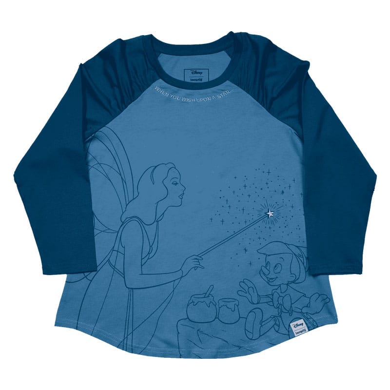 Pinocchio by Loungefly Tee T-Shirt Unisex Blue Fairy Shirred Raglan Größe S - Versand: 5-7 Tage nach Bestellung