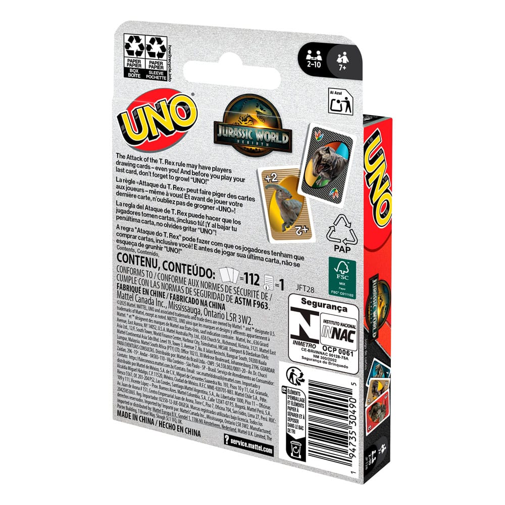 Jurassic World: Die Wiedergeburt UNO Kartenspiel  - Versand: 5-7 Tage nach Bestellung