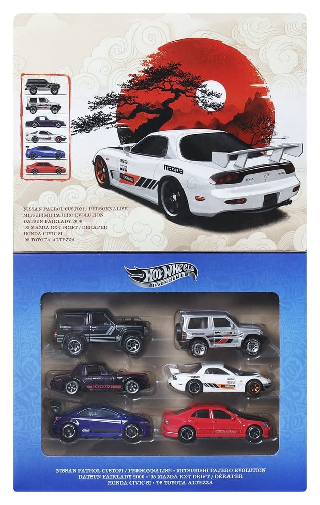 Hot Wheels Silver Series Die-Cast Fahrzeuge 6er-Pack 1/64 Streets of Japan - Versand: 7 Tage nach Bestellung