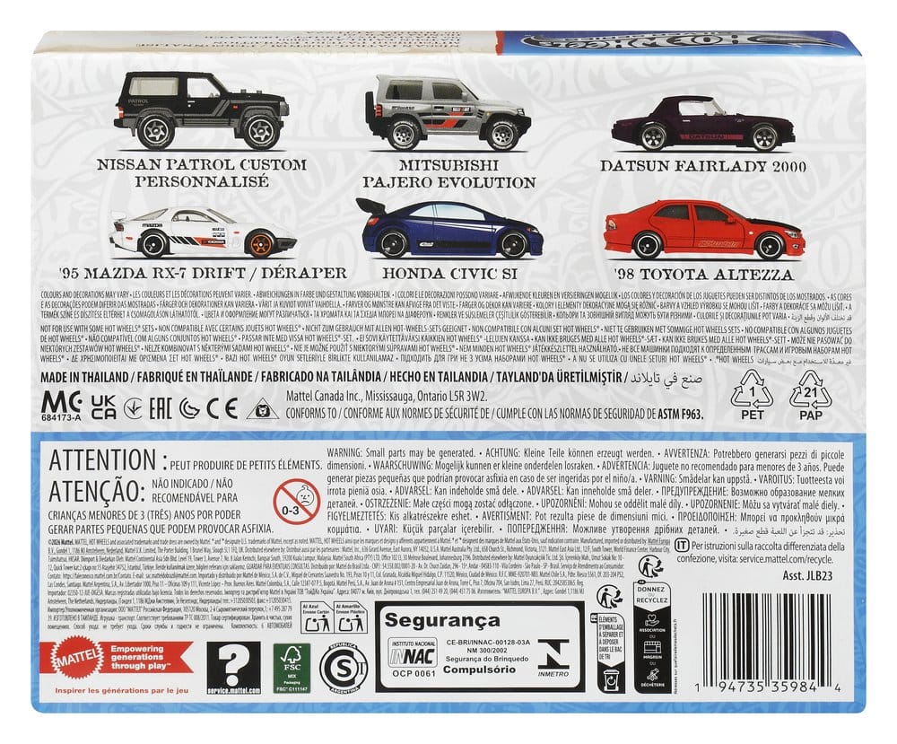 Hot Wheels Silver Series Die-Cast Fahrzeuge 6er-Pack 1/64 Streets of Japan - Versand: 7 Tage nach Bestellung