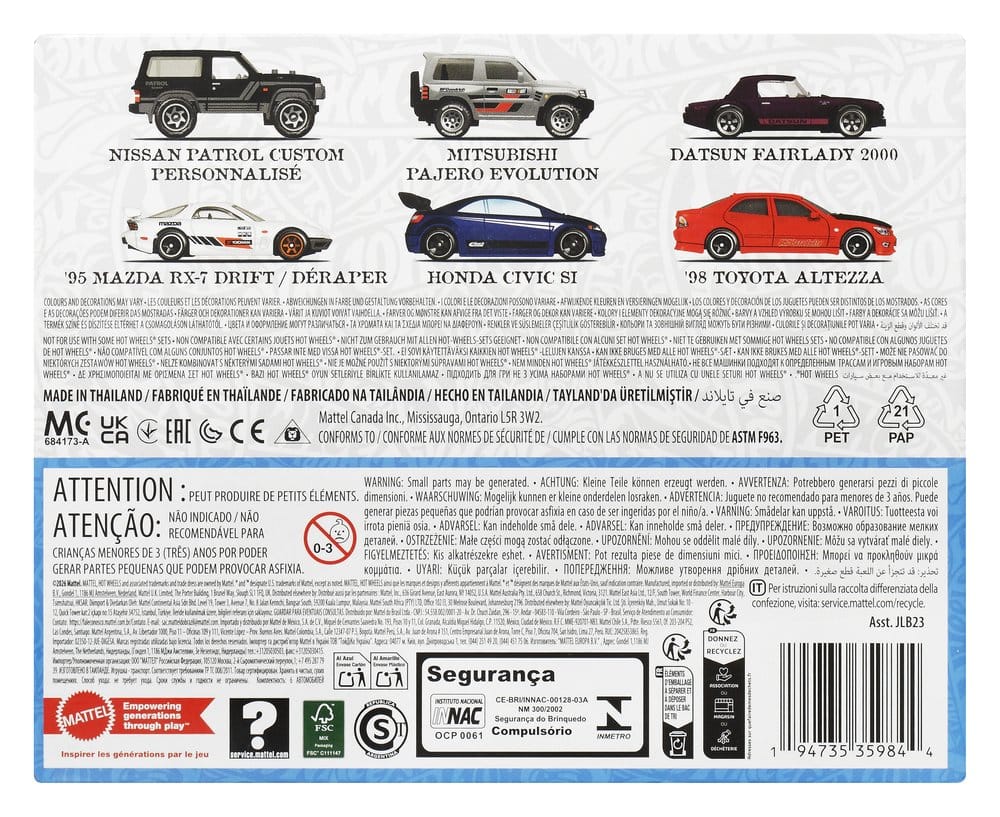 Hot Wheels Silver Series Die-Cast Fahrzeuge 6er-Pack 1/64 Streets of Japan - Versand: 7 Tage nach Bestellung