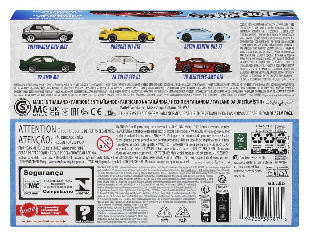Hot Wheels Silver Series Die-Cast Fahrzeuge 6er-Pack 1/64 Euro Style - Versand: 7 Tage nach Bestellung