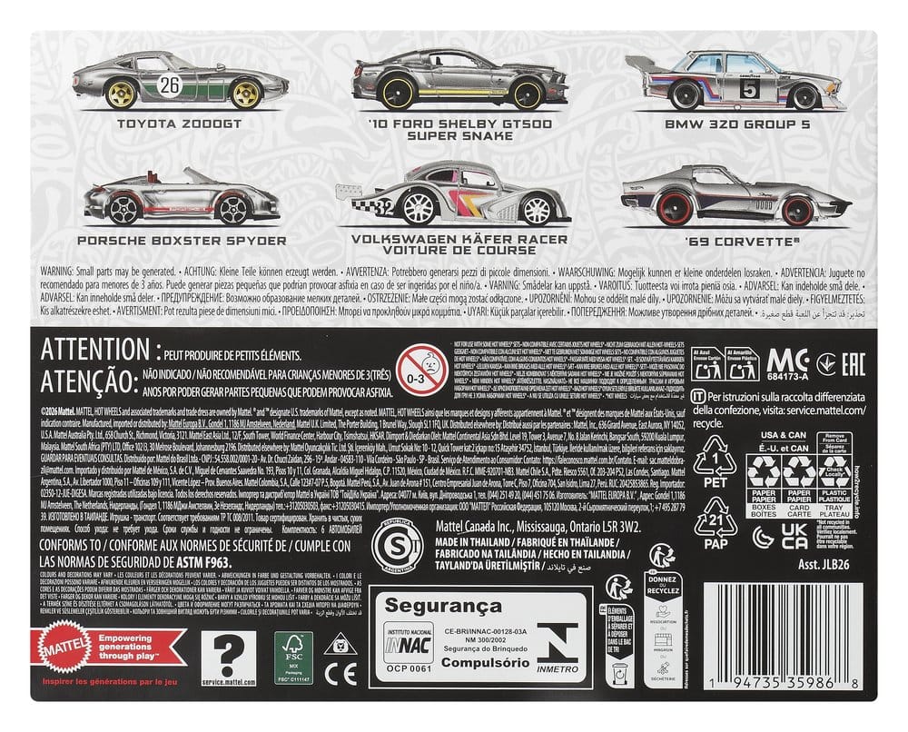 Hot Wheels Silver Series Die-Cast Fahrzeuge 6er-Pack 1/64 ZAMAC - Versand: 7 Tage nach Bestellung
