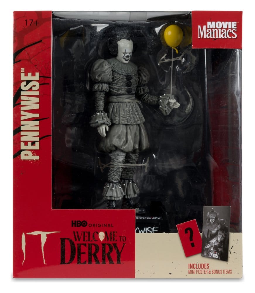 Es Welcome to Derry Movie Maniacs Figur Pennywise (Black &amp; White) 16 cm - Preorder - ETA: 24.06.2026